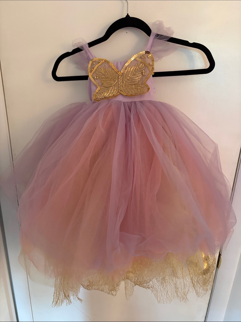 Halloween- Pottery Barn Kids Pink Purple Tulle Butterfly Dress with Gold Accent